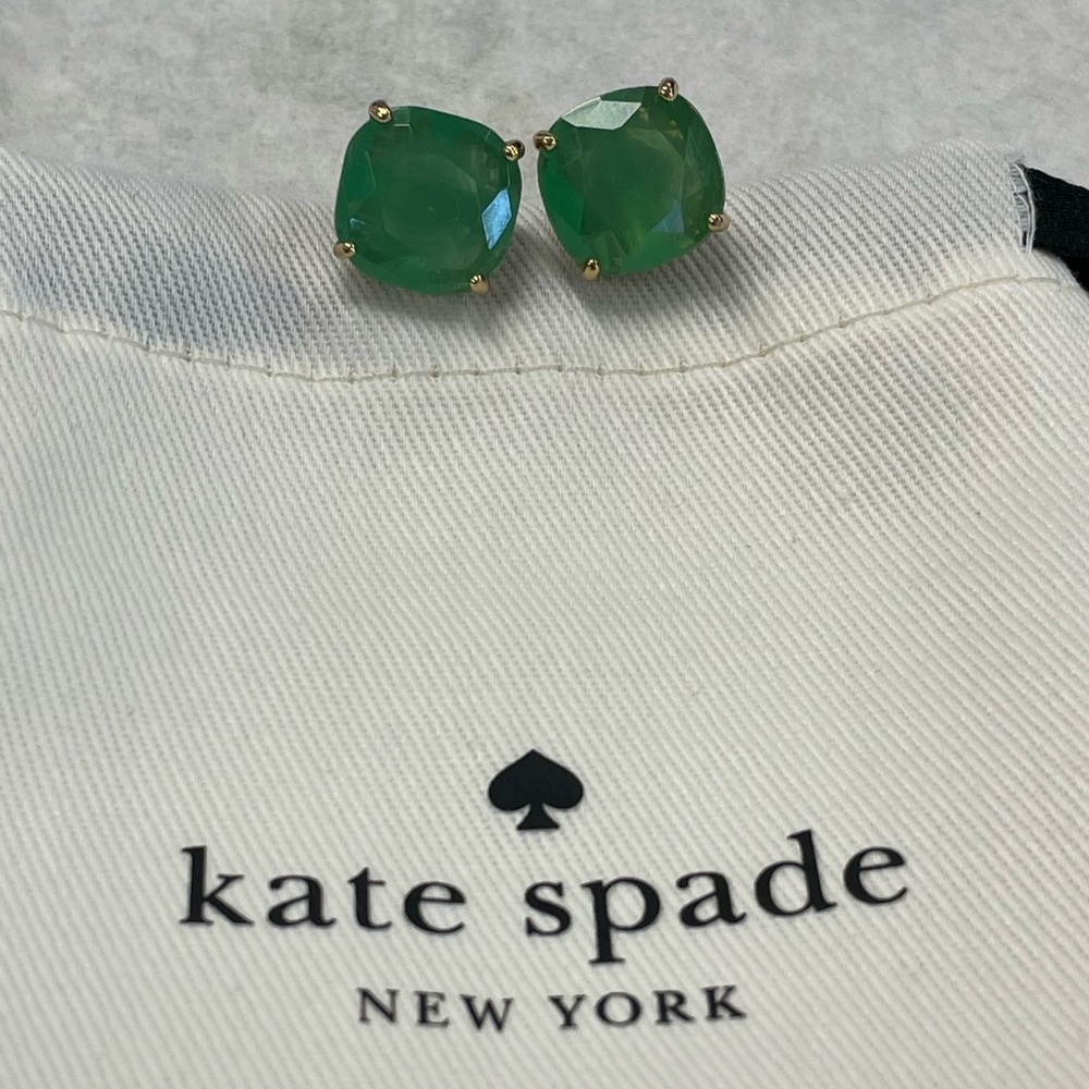 KATE SPADE SQUARE earrings Mint colored stone/gold colored setting Worn once!